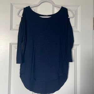 Navy cold shoulder top.